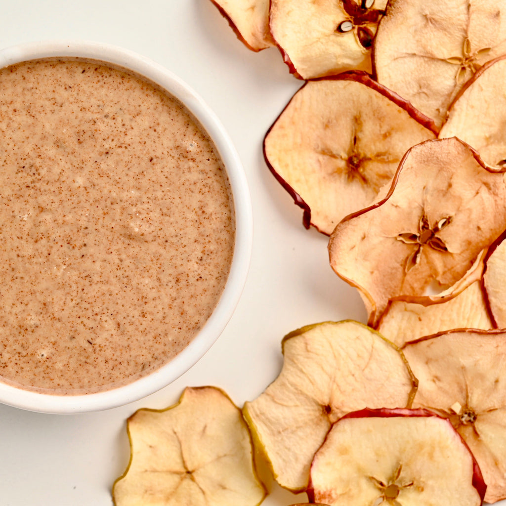 Baked Apple Chips with Cinnamon Almond Butter
