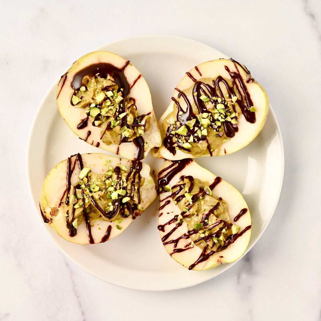 Pears with Pistachio Cream and Cacao
