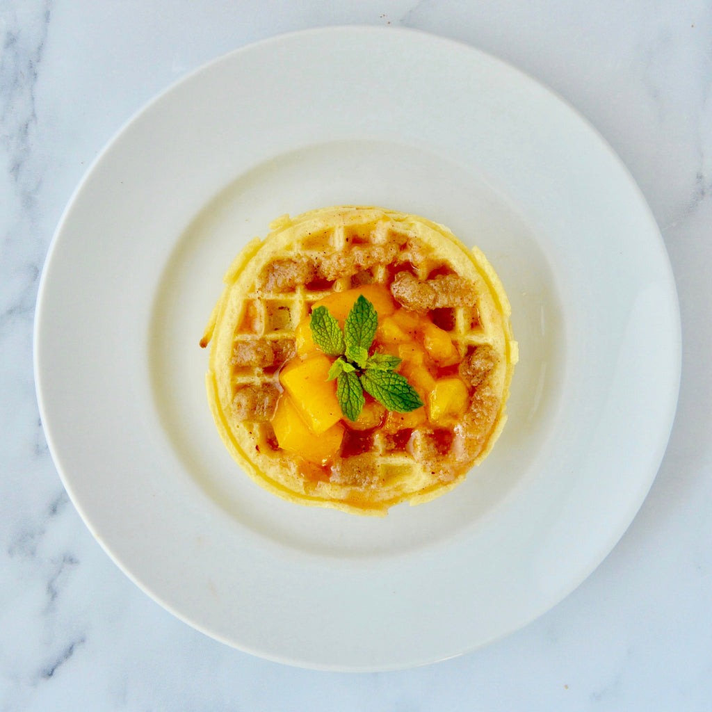 Waffles with Nut Butter & Peach Sauce