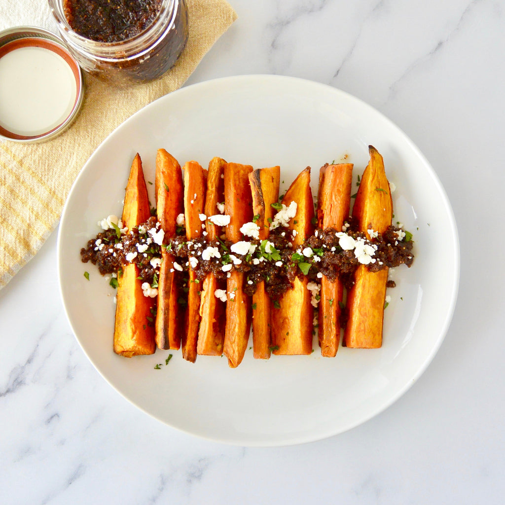 Roasted Sweet Potatoes with Fig Walnut Butter