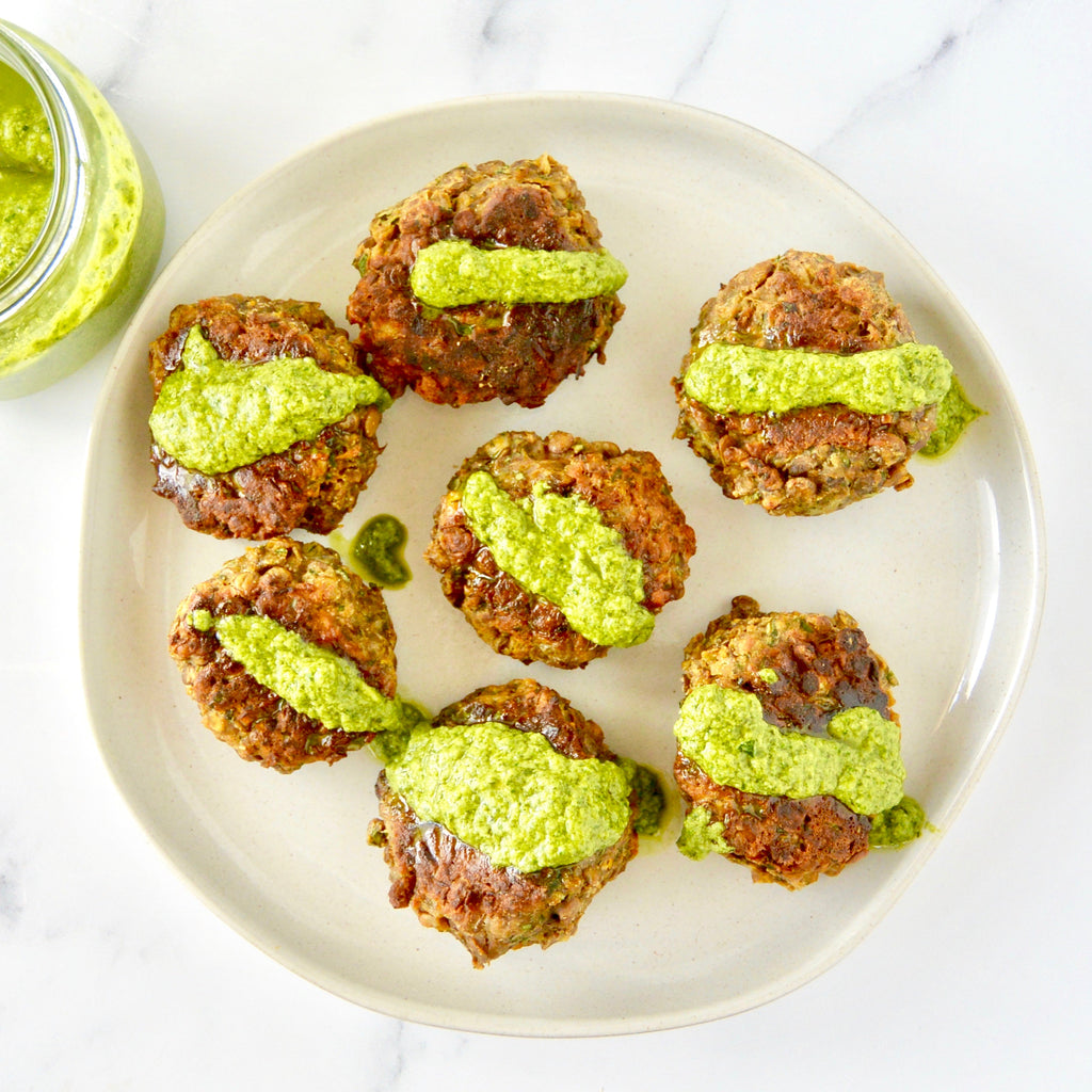 Lentil Meatballs With Pumpkin Seed Butter Spinach Pesto