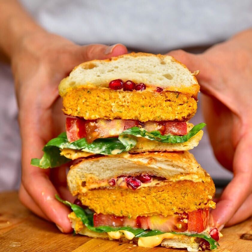 Pumpkin Bean Burger with Spicy Mayo Sauce by Alphafoodie