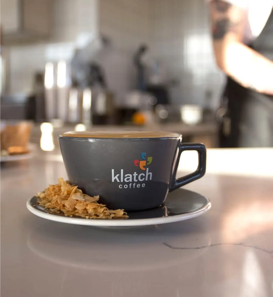 A coffee cup in a Klatch cafe.